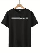 Erkek Kısa Kollu NASA Baskı Bisiklet Yaka T-shirt resmi